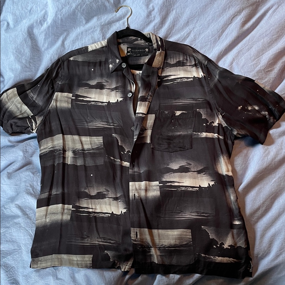 All Saints Black and Cream Abstract Shirt